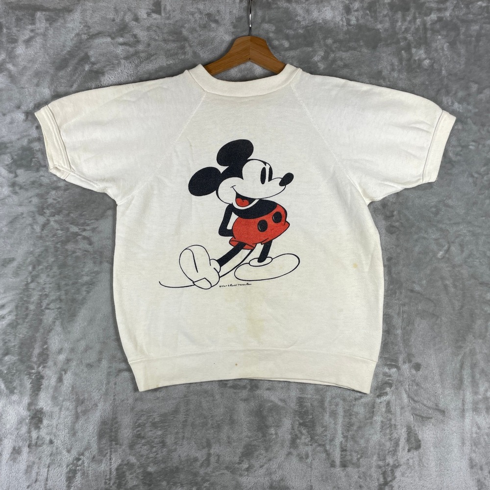 Vintage 1960s Disney Mickey Sweatshirt Mens Medium White Raglan Ribbed Cotton
